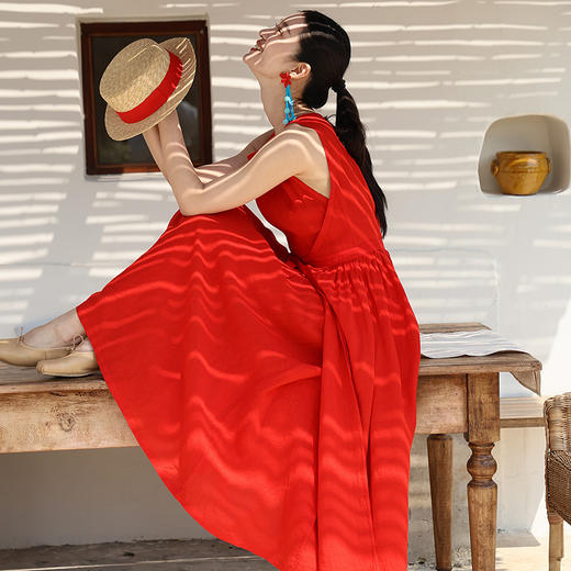 绽放280朵/女明星亚麻多穿缠绕背心长裙设计感旅行出片连衣裙夏 商品图1