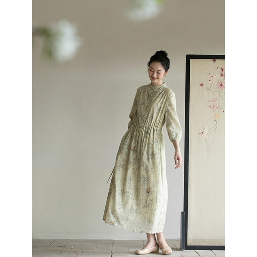 牧衣游原创 印花纯棉连衣裙夏新款宽松抽绳显瘦文艺碎花裙 听风雨 商品图2