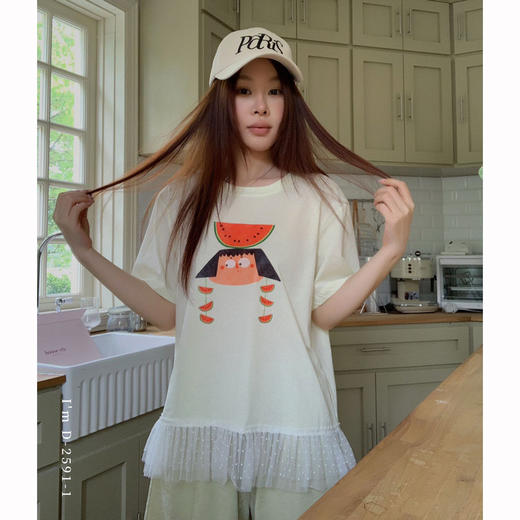 【会呼吸的冰瓷棉】夏季新款睡裙女黑猫熊熊卡通萌宠蕾丝冰棉大T裙 休闲圆领短袖短裤套装 商品图10