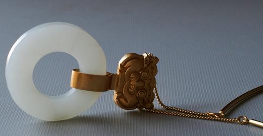 银鎏金项圈瑞兽和田玉环 商品图2