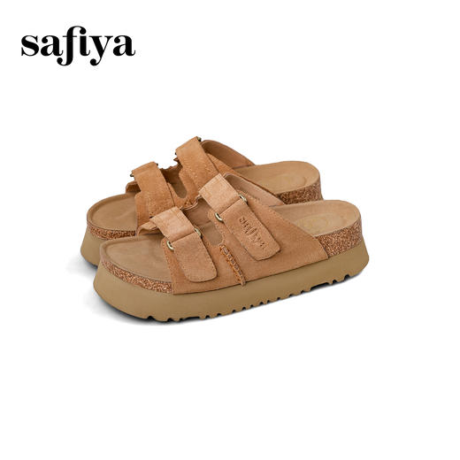 Safiya/索菲娅2025夏季休闲外穿增高厚底魔术贴一字带勃肯凉拖 SFD2110157/SFD2110M57 商品图13