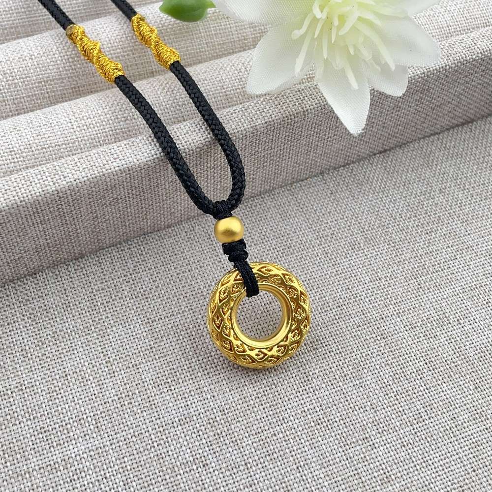 【限时7.5折】【定价黄金】足金 #平安 无氰5D硬金空心挂绳吊坠凤羽平安扣吊坠（含珠子）(AJ5DDZ00006)（预售产品下单后不退款不退货不换货不补差（预售产品下单后不退款不退货不换货不补差