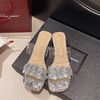 【YW】无忧购韩版方头珍珠花朵仙女风水晶粗跟透明一字带凉拖鞋7703（截单后7天发货) 商品缩略图5