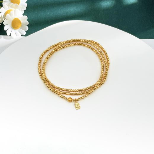 【限时克减150元】足金 #超轻  3D硬金空心小福字吊饰圆珠手串弹力绳成品三圈幸运手串（珠约2.2mm)(AK3DSC00009)预售产品下单后不退款不退货不换货不补差价 商品图1