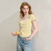 【纯欲少女感】拼接蕾丝假两件短款T恤女夏季蝴蝶结上衣V0050351 商品缩略图4