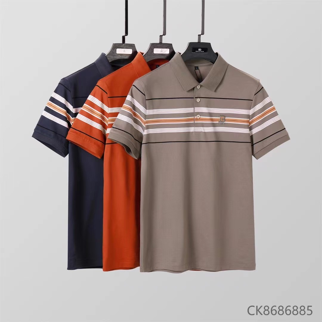 夏季翻领短袖男t恤薄款条纹男士polo衫  XLM-CK8686885*
