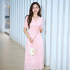 EITIE爱特爱法式复古粉色蕾丝V领压褶修身显瘦连衣裙夏季新款B2407330A 商品缩略图2
