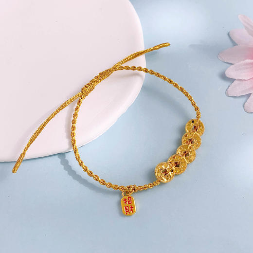 【限时7.5折】【定价黄金】足金 #碎碎冰#招财纳福 无氰5D空心招财吊饰碎碎冰仿五帝币调节手链成品手串(AA5DSC00089)【补手工费可以换新的绳子】（预售产品下单后不退款不退货不换货不补差价） 商品图1