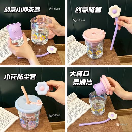 高颜值小花少女水杯带滤网高硼硅玻璃杯耐高温女生办公泡茶吸管杯 茶水分离 伴手礼小礼品 商品图2