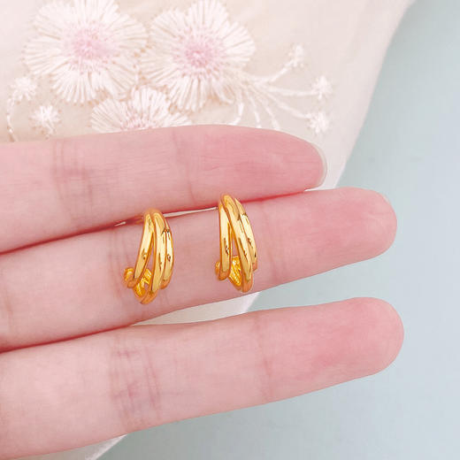 【限时克减150元】足金999 【精品】实心镂空线条C形半圈耳饰耳钉（配胶塞）(AUQES00016)（预售产品下单后不退款不退货不换货不补差 商品图2