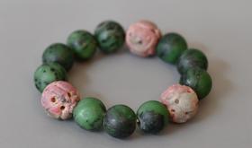 清代碧玺朝珠西瓜碧玺镂空雕花珠手串