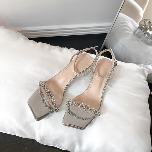 【YW】无忧购在逃公主银色凉鞋百搭透明水晶高跟鞋6776（截单后7天发货) 商品图3