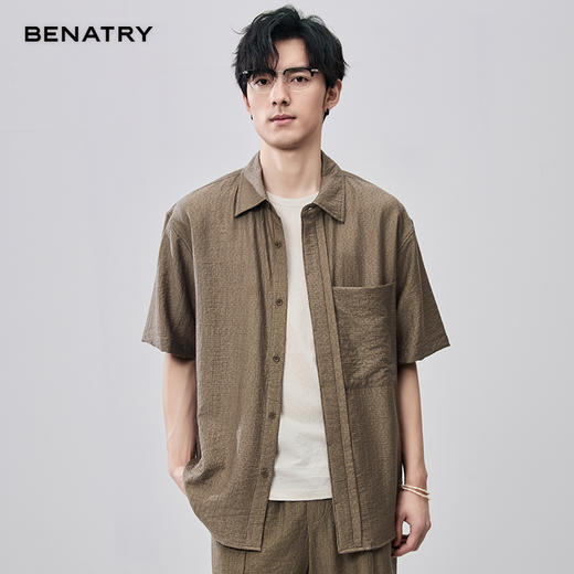 贝纳川夏季天丝肌理立体门襟短袖衬衣ECF212004（套装上） 商品图5