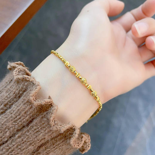 【限时克减150元】足金999 5G黄金空心璀璨爱恋麒麟珠猫眼金珠蹦迪珠间款调节手链（内里为金链，珠约3.7-4.1mm）(AG5GSL00225)预售产品下单后不退款不退货不换货不补差价 商品图0