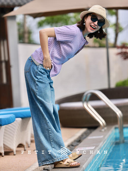 PETIT SCHAN小闪 CLO#806 wander intimate friend 挚友 桑蚕丝棉麻竖坑条短袖针织衫 商品图1