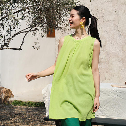 绽放旅行女装260朵/80支强捻长绒棉皱感中长款叠穿背心裙连衣裙 商品图1