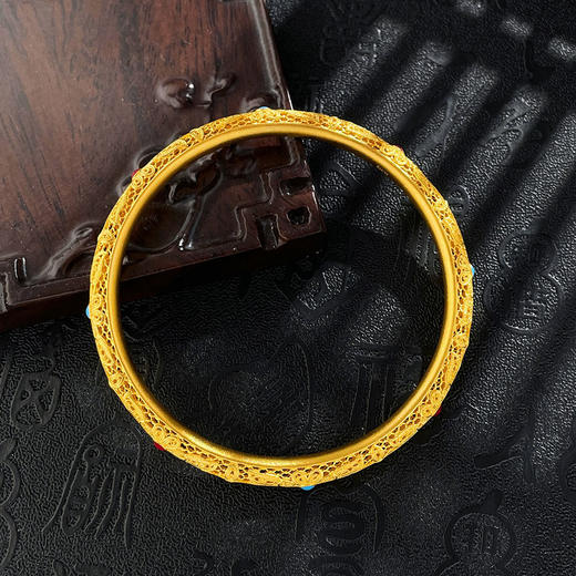 【限时克减150元】足金999.9 #宫廷风 #低温珐琅 古法镂空固口手镯古风花开富贵花丝皇后手镯(ANWZGFSZ00068-1)（预售产品下单后不退款不退货不换货不补差价 商品图2