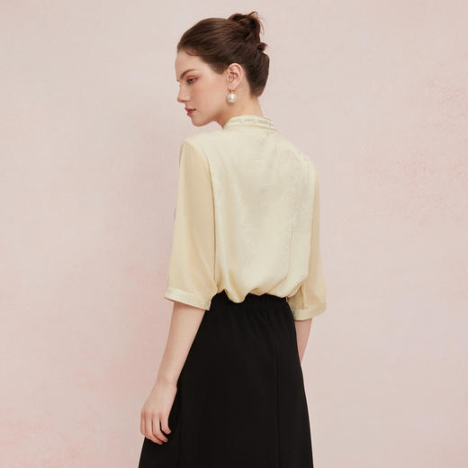 QF254斯尔丽25新款提花加水墨晕染工艺改良国风清凉薄纱袖宽松显瘦上衣 商品图11