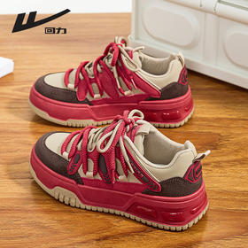 回力女鞋大头运动鞋2024新款潮鞋厚底板鞋女款复古酒红色休闲韩版