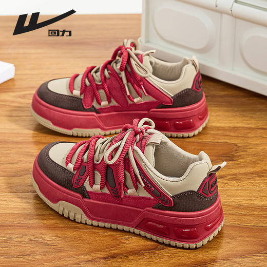 回力女鞋大头运动鞋2024新款潮鞋厚底板鞋女款复古酒红色休闲韩版 商品图1