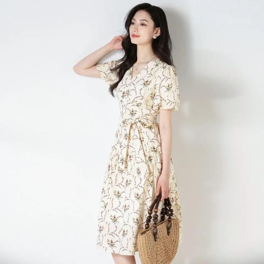 「高货sh」全新升级【铂金会员293/天猫389/差价96】(41749)洛诗琳夏法式甜美复古V领泡泡袖茶歇裙纯棉印花收腰连衣裙41749 商品图3