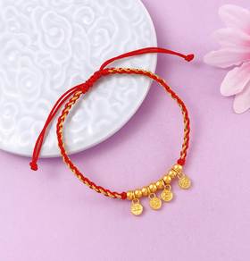 【限时7.5折】【定价黄金】足金 #微硬金 #祈福 无氰5D硬金空心平安喜乐字牌流苏编织绳调节手串成品手串（补手工费可以换新绳子）(AA5DSC00059)预售产品下单后不退款不退货不换货不补差价