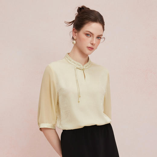QF254斯尔丽25新款提花加水墨晕染工艺改良国风清凉薄纱袖宽松显瘦上衣 商品图12