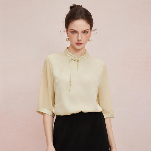 QF254斯尔丽25新款提花加水墨晕染工艺改良国风清凉薄纱袖宽松显瘦上衣 商品图10