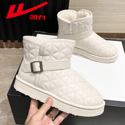 回力女鞋2024冬季新款雪地靴加绒加厚皮面保暖东北棉鞋女士短靴子 商品图3