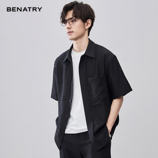 贝纳川夏季天丝肌理立体门襟短袖衬衣ECF212004（套装上） 商品图0