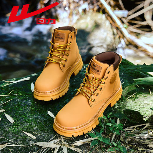 回力女鞋马丁靴早春季2025新款英伦风工装鞋中高帮户外女鞋大黄靴 商品图1