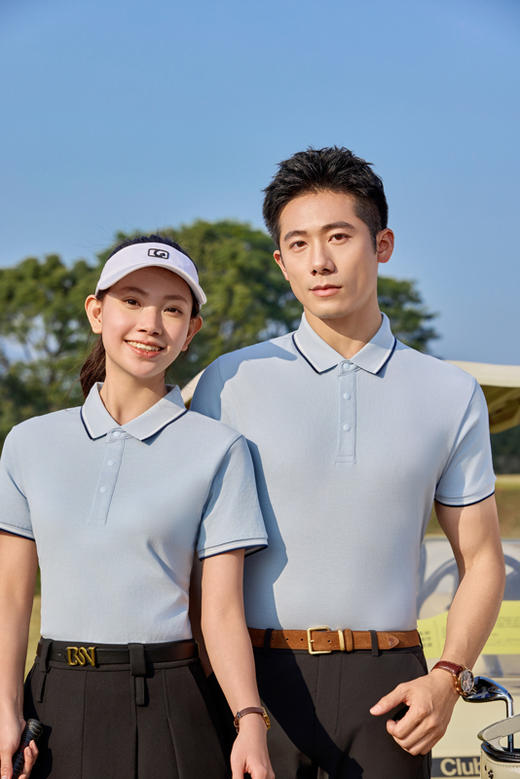 男女同款冰感新疆纯棉纯色拼色翻领短袖polo衫T08/5616/5617 商品图1
