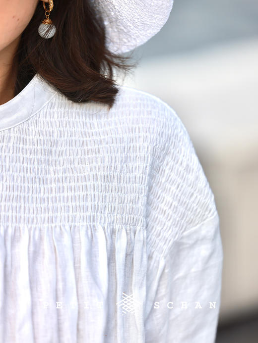 PETIT SCHAN小闪 CLO#804 White Children's Dream Book 白色童梦书 纯亚麻法式打揽娃娃衫小衫 商品图5