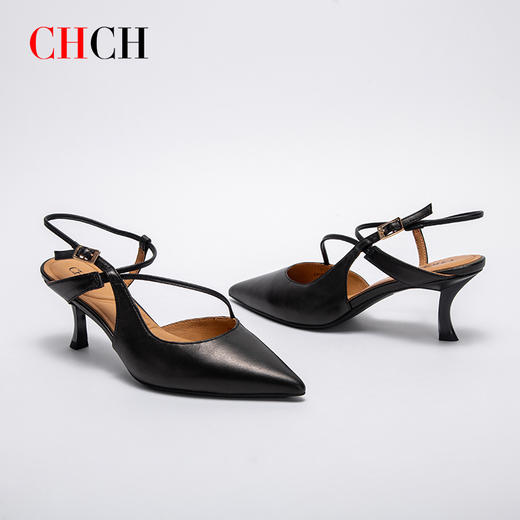 CHCH祈祈尖头包头凉鞋女2025夏季新款银色羊皮高跟浅口单鞋CP1B2021 商品图3