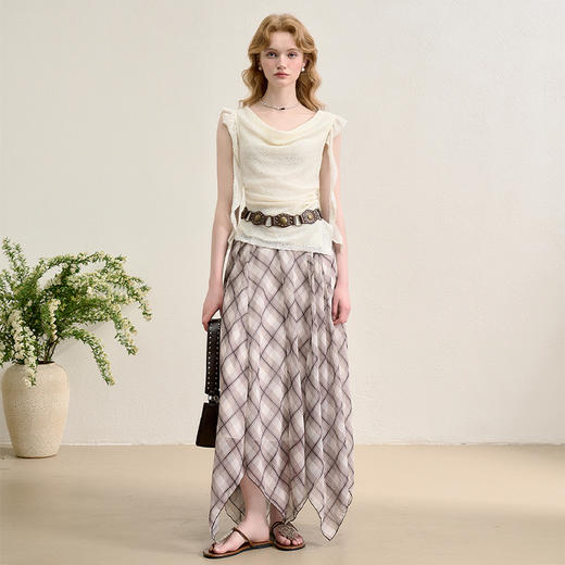 【黑白格纹】慵懒风飘逸裙摆半裙女夏季度假风长裙H0050866 商品图1