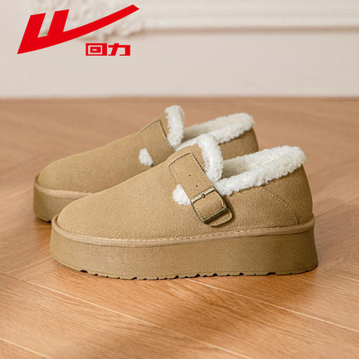 回力冬季雪地靴女2024新款勃肯鞋面包短靴子加绒保暖毛毛棉鞋女款 商品图0