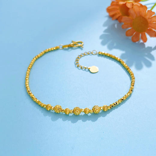 【限时克减150元】足金999 5G黄金空心璀璨爱恋麒麟珠猫眼金珠蹦迪珠间款调节手链（内里为金链，珠约3.7-4.1mm）(AG5GSL00225)预售产品下单后不退款不退货不换货不补差价 商品图1