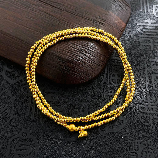 【限时克减150元】足金 【精品】3D硬金空心葫芦吊饰三圈幸运手串圆珠弹力绳成品手串(AK3DSC00023)预售产品下单后不退款不退货不换货不补差价 商品图1