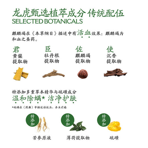 龙虎 七味草本硫磺净肤液体香皂 200ml/瓶 500ml/瓶 净螨清肤，深层清洁，除man抑jun率＞99%；萃取7种植物成分，温和修护，清爽不油腻；调节水油平衡，泡沫绵密丰富 商品图2