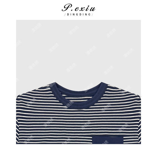 04-3潘依绣丁丁宠粉PanYiXiu/潘依绣100棉条纹圆领下摆绑带设计短袖 W-62819 商品图3