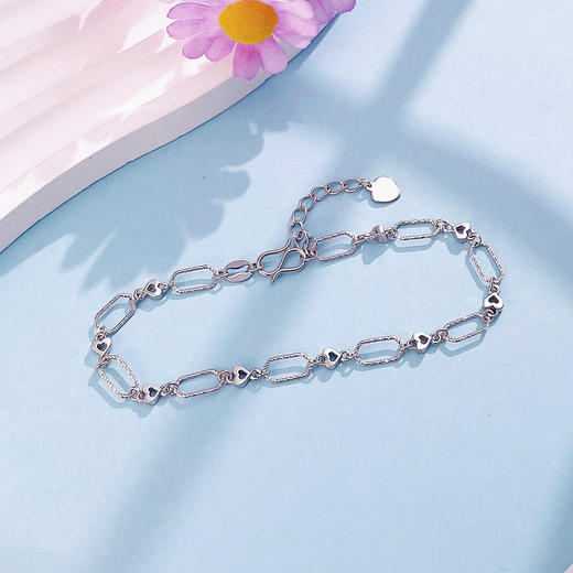 【限时8.8折】【线上铂金馆】PT950 【精品】铂金镂空调节真情告白心连心爱心间回形方环手链(BFPTSL00003)(预售4-7天发货，一经下单不支持退款) 商品图1