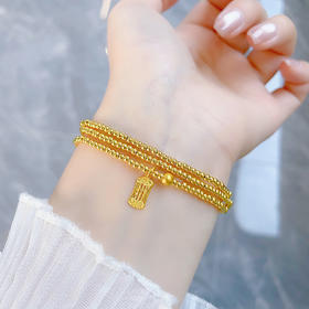 【限时克减150元】足金 【精品】3D硬金空心算盘吊饰三圈幸运手串圆珠弹力绳成品手串（算盘珠不可动）(AK3DSC00022)预售产品下单后不退款不退货不换货不补差价