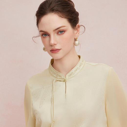 QF254斯尔丽25新款提花加水墨晕染工艺改良国风清凉薄纱袖宽松显瘦上衣 商品图14