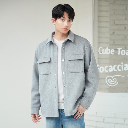 gxg.jeans男装冬季黑色绵羊毛翻领毛呢大衣衬衫外套男黑色绵羊毛翻领毛呢 商品图3