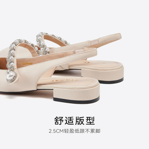 星期六优雅贝珠方头后空粗跟凉鞋SSD2114484 商品图11