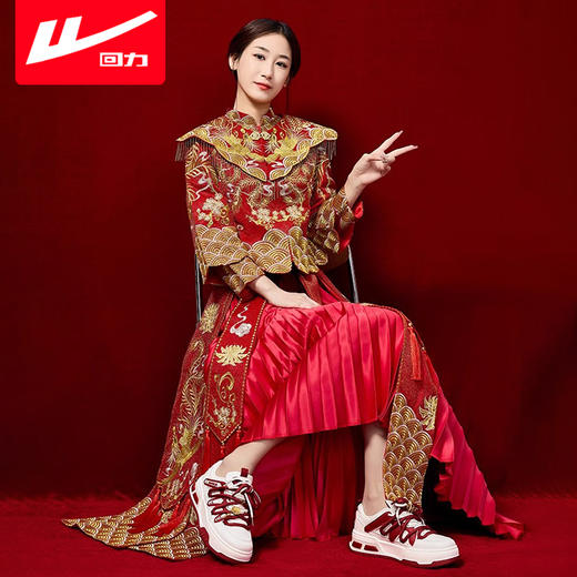 回力婚鞋2024新款红色配秀禾服女鞋新娘结婚情侣板鞋休闲鞋子女款 商品图3