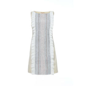 888736482099  汤丽柏琦Tory Burch Tory Burch女款荷叶边拼接混亚麻无袖连衣裙