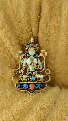 尼泊尔925鎏金珊瑚白度母吊坠