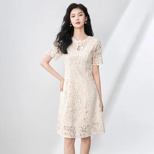 「高货wl」全新升级【铂金会员330/天猫439/差价109】(42220)洛诗琳法式重工亮片刺绣蕾丝连衣裙2025夏季雅致收腰裙子女42220 商品图0