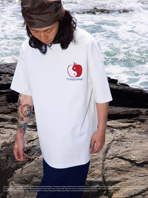 CryingCenter手绘太极苹果印花苹果宇宙圆领宽松花纱短袖哭喊中心 商品图3
